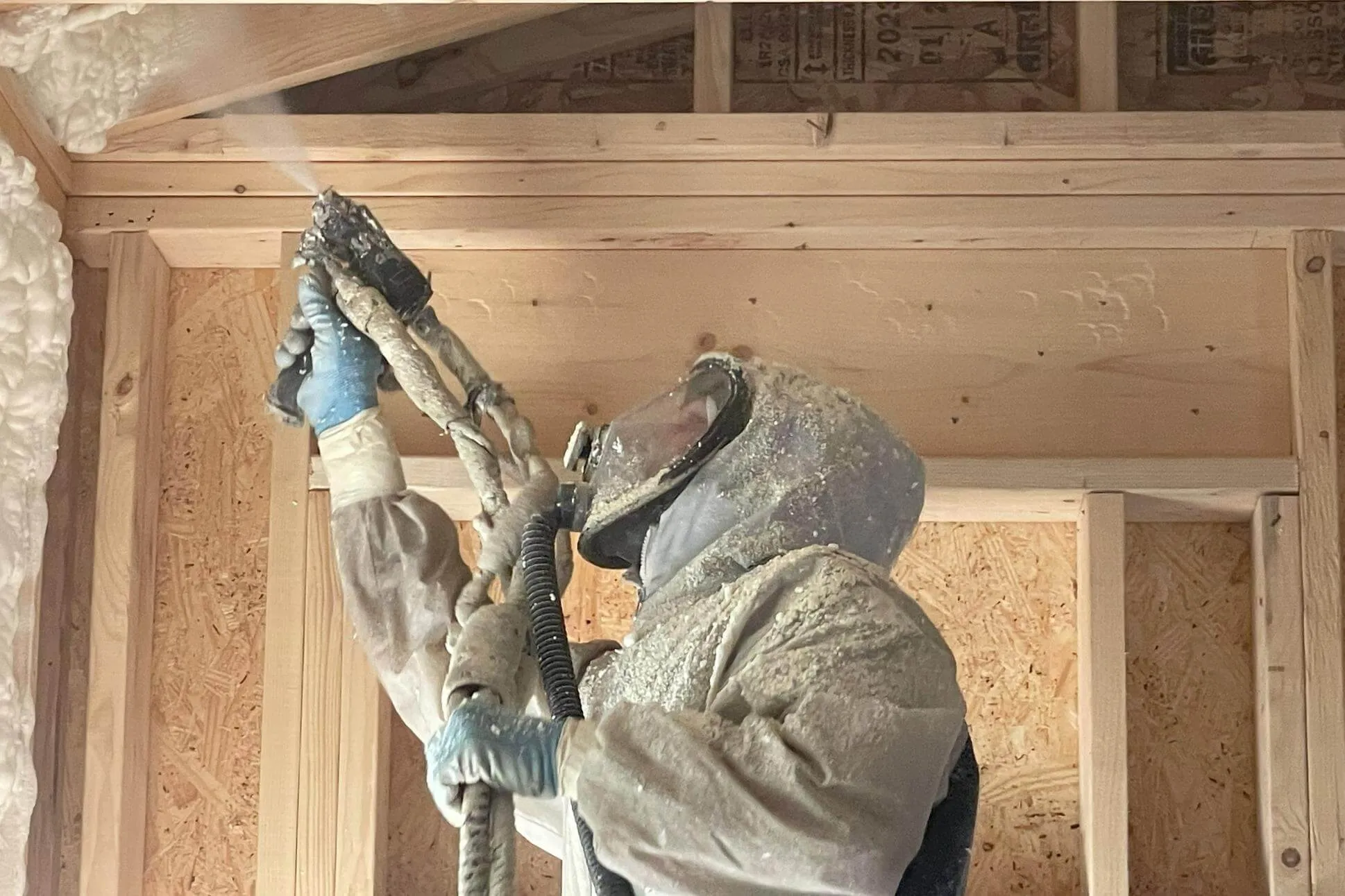 Spray foam applied around framing and penetrations
