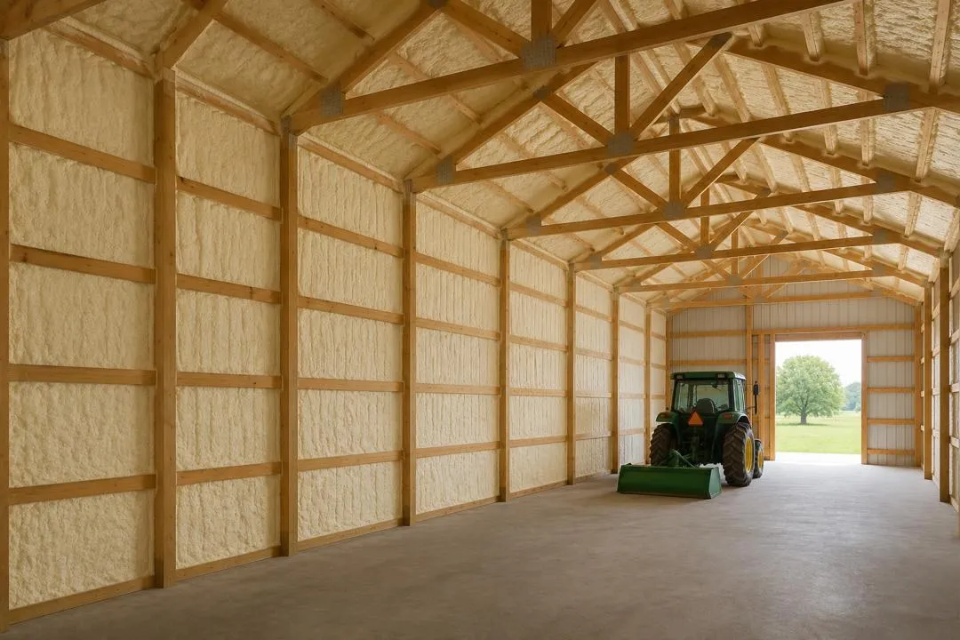 Finished spray foam coverage in a building cavity