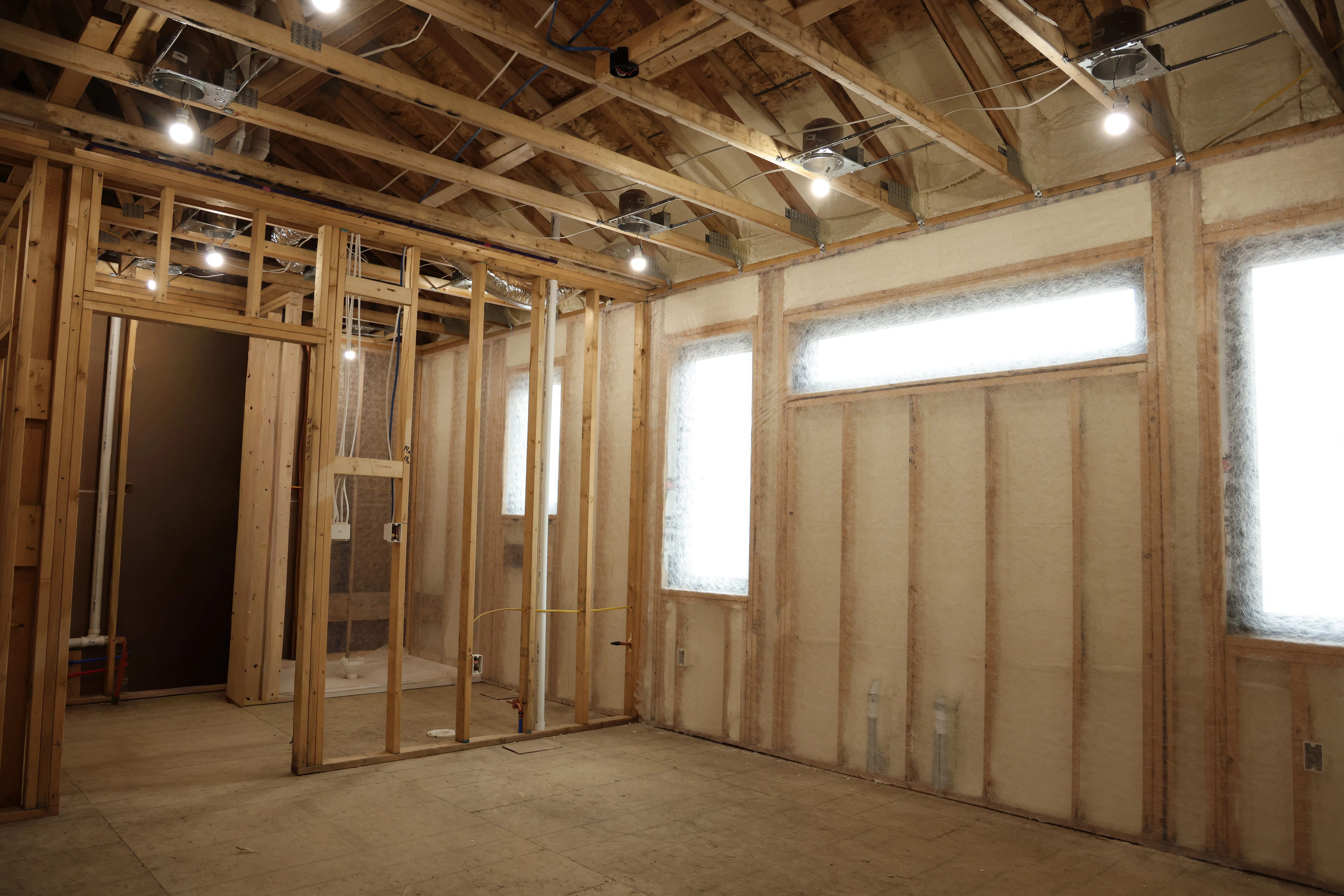 Foam and insulation work prepared for a roof assembly